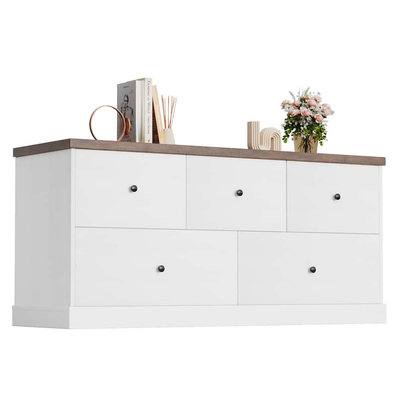Furniwell 5 Drawers Dresser 45" TV Stand Cabinet Organizer Modern Wood Chest for Bedroom Living Room
