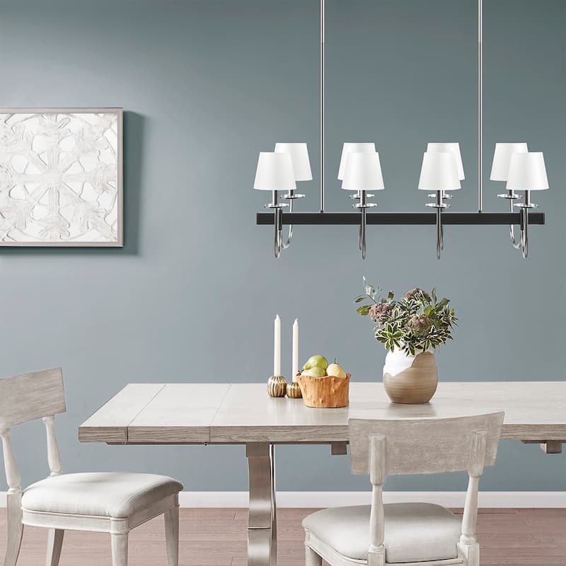 8-Light Traditional Chandelier with Drum Shades for living room,bedroom,and dining room - Black+Silver