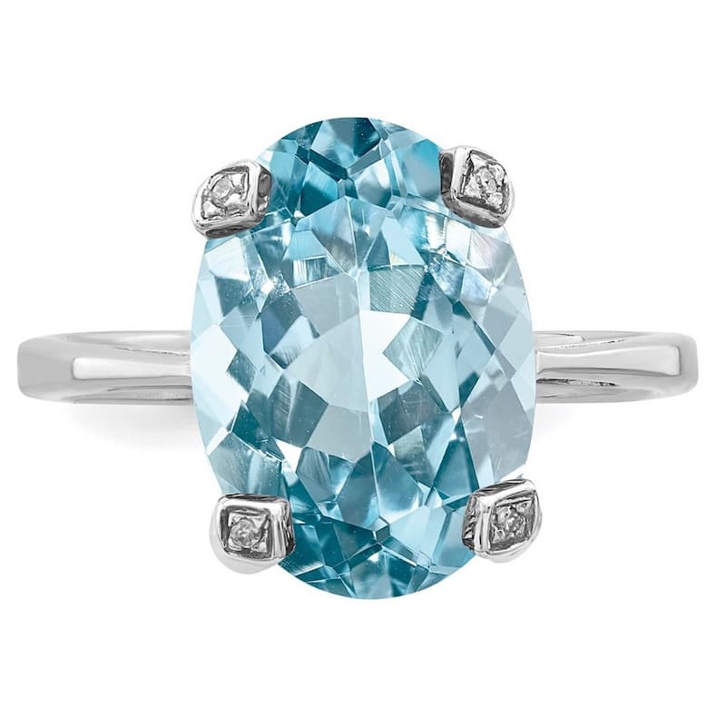 Curata 925 Sterling Silver Polished Open back Rhodium Light Swiss Blue Topaz Diamond Ring