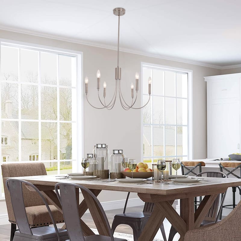 6-Light Modern Chandelier, Farmhouse Chandelier, Candle Style Chandelier for Dining Living Room Kitchen Island - 23.62"Dx8.86"H