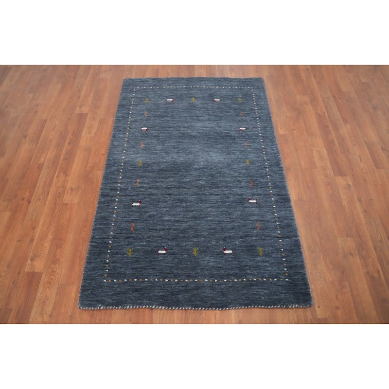 Hand Knotted Oriental 100% Wool Carpet Tribal Animal Pictorial Navy Blue & Blues Gabbeh Area Rug - 4' 11'' X 3' 2''