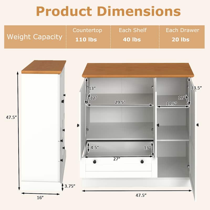 Gymax Sideboard Buffet Cabinet Kitchen Pantry Hutch Storage Cabinet