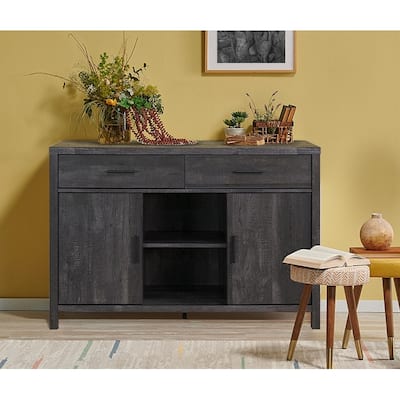 Q-Max 47"W Sideboard Storage Cabinet, Dining Server Cupboard Buffet Table with Two Cabinets, Two Drawers, Two Open Shelves