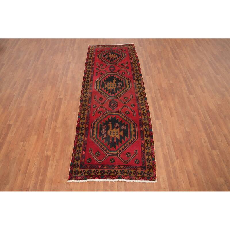 Hand Knotted Oriental 100% Wool Carpet Traditional Tribal Pink Ardebil Runner Rug - 9' 6'' X 3' 6''