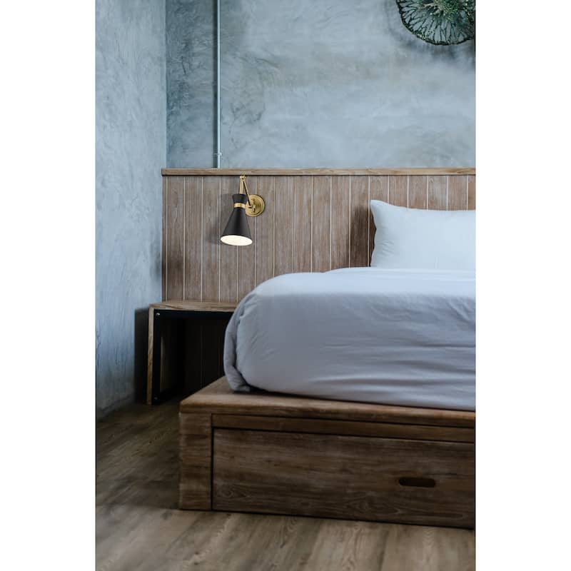 Soriano by Z-Lite 1 Light Wall Sconce in Matte Black with Modern Gold Steel Shade