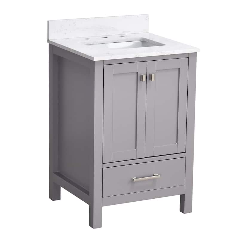 StarrySky 24 inch Undermount Single Sink Bathroom Vanity with Engineered Carrara Marble Top