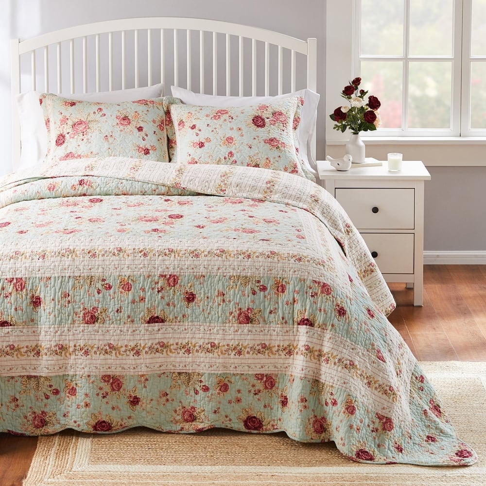Greenland Home Fashions Antique Rose All-Cotton Reversible Quilt Set
