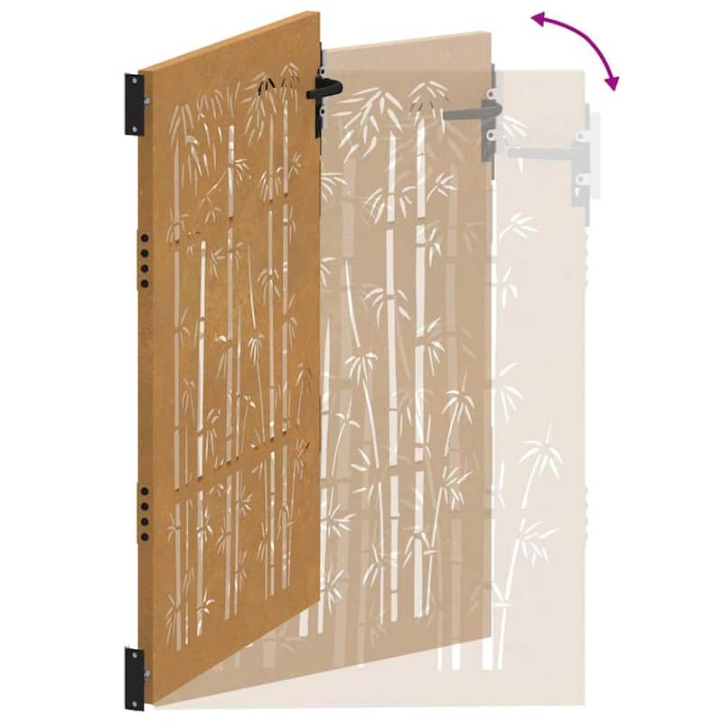 vidaXL Garden Gate Decorative Door Outdoor Fence Corten Steel Bamboo Design