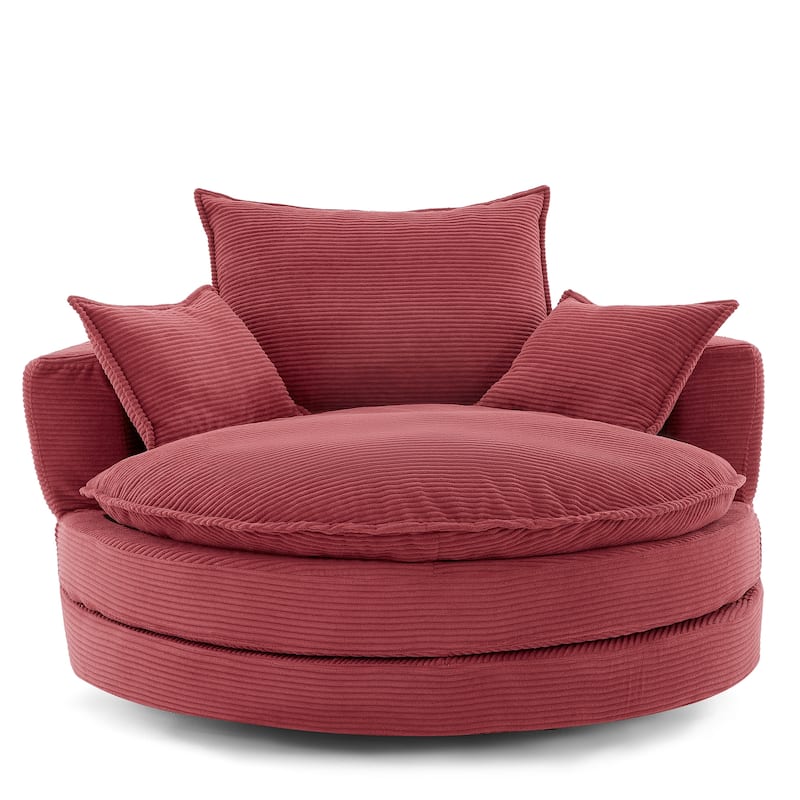 360° Swivel Sofa Chair Accent Barrel Chair 57.5"Swivel Round Chair with Dual-layer Cushion Design and 3 Removable Pillows