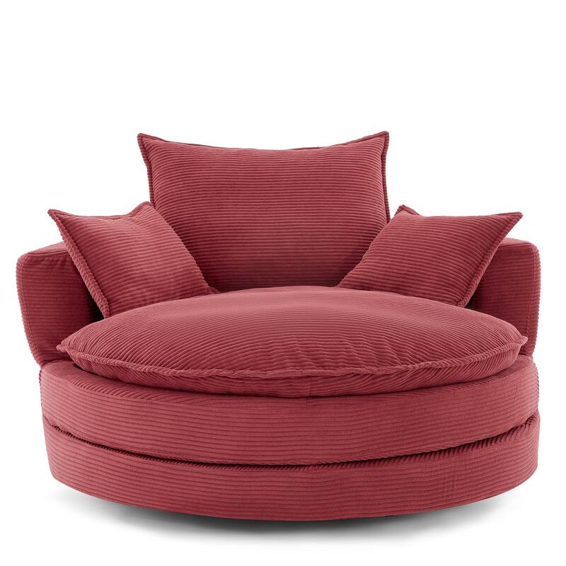 Roomfitters Swivel Barrel Chair with Dual-Layer Cushion and 3 Pillows, Comfy Accent Chair for Home or Office