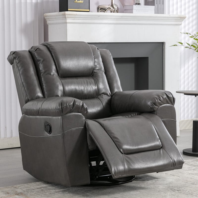 Overstuffed PU Leather Manual Recliner Chair with 360° Swivel
