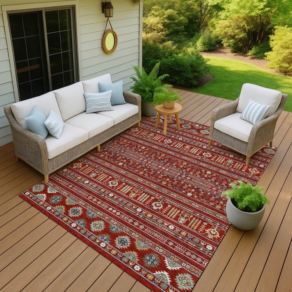 Machine Washable Indoor/ Outdoor Boho Moroccan Chantille Rug