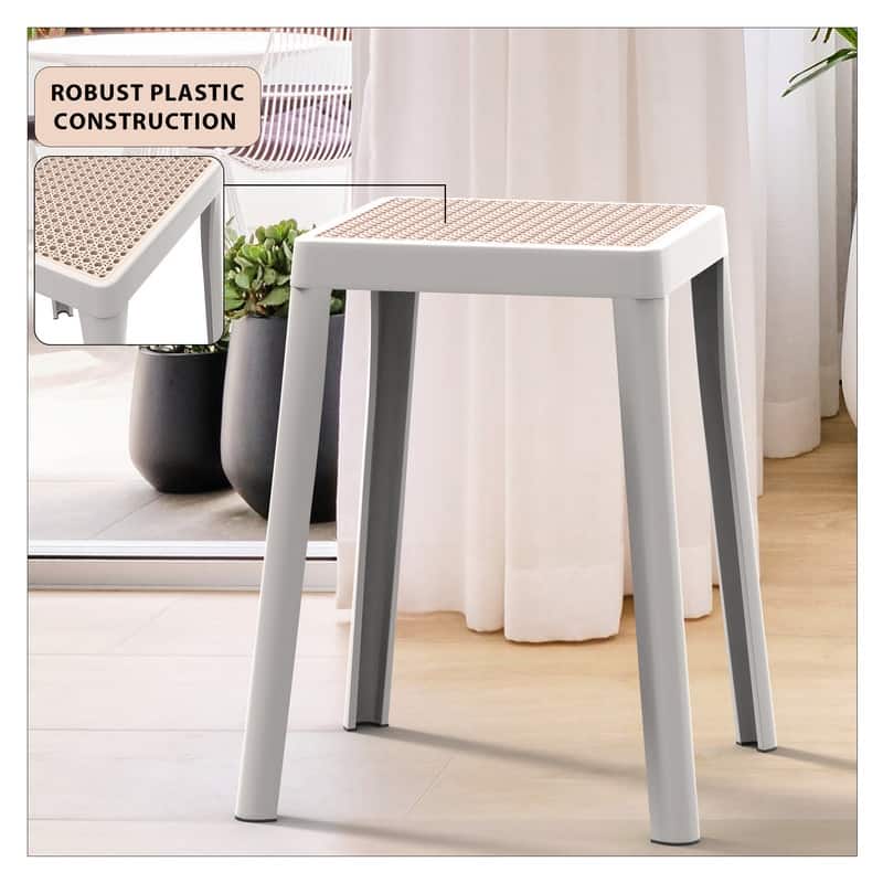 Tresse Modern Stackable Dining Stool with Wicker Seat for Dining Room, Garden, Patio, Indoor or Outdoor - No Assembly Required