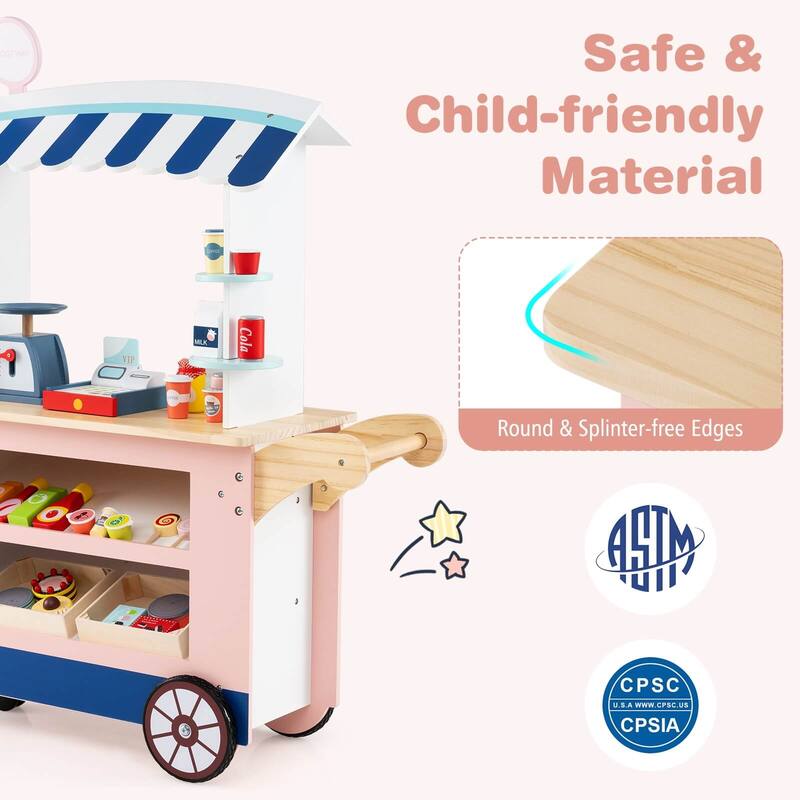 Costway Kids Snacks & Sweets Food Cart Kids Toy Cart Play Set with 30 - See Details