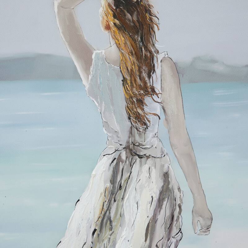 White Canvas Women Landscape Framed Wall Art with Silver Frame