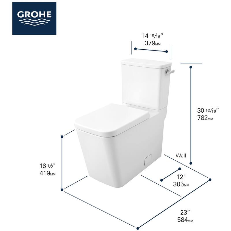 Grohe Eurocube 1.28 GPF Two Piece Elongated Chair Height Toilet with
