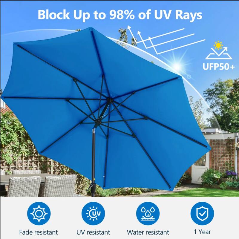 11 Feet Blue Market Patio Umbrella with Crank Lift , Tilt, Ribs (Without base)