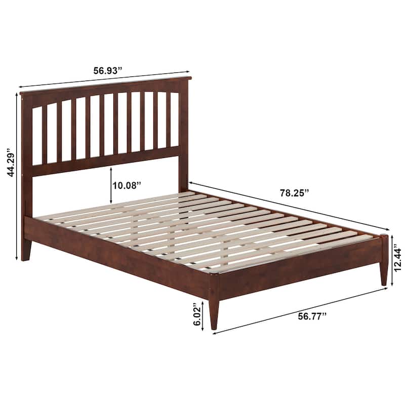 Modern Platform Bed - Low Profile Wood Bed Frame - Full Size Bed - Walnut Finish