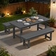 preview thumbnail 38 of 58, 3-Piece HDPE Outdoor Dining Set with Umbrella Hole Table and Two 2-Person Benches