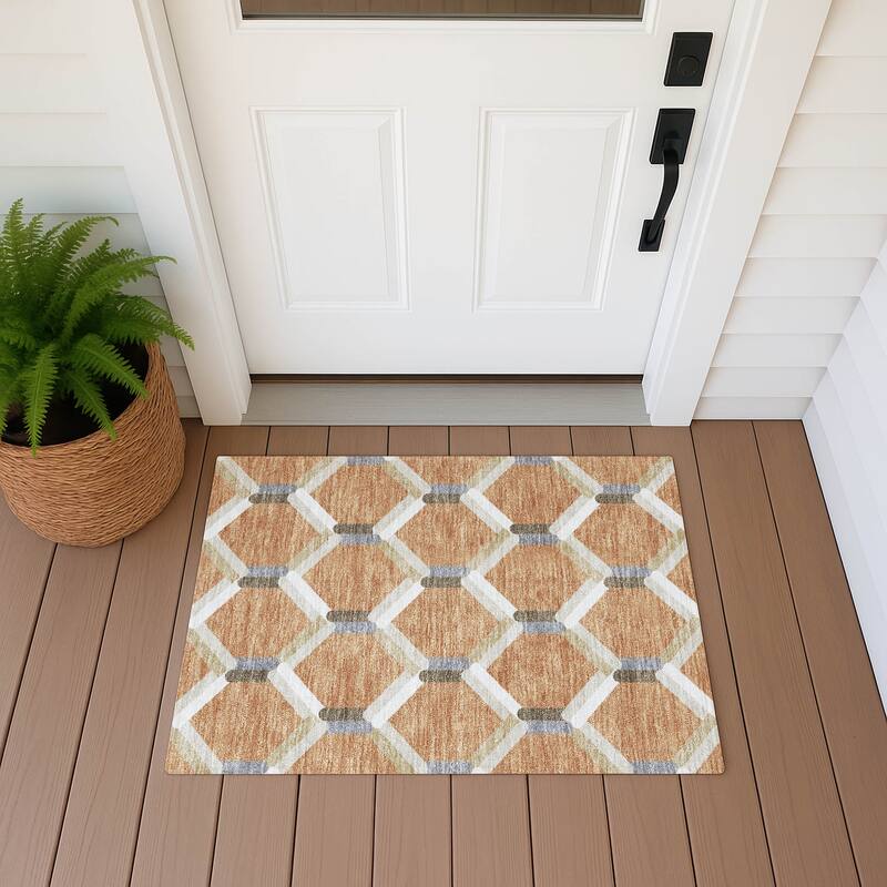 Machine Washable Indoor/ Outdoor Modern Trellis Chantille Rug - Copper - 1'8" x 2'6"