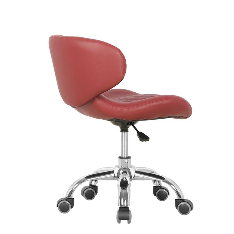 Set of 2 Hugo Short Stool Adjustable 13" to 15" Low Rolling Chair with Backrest, Red - N/A