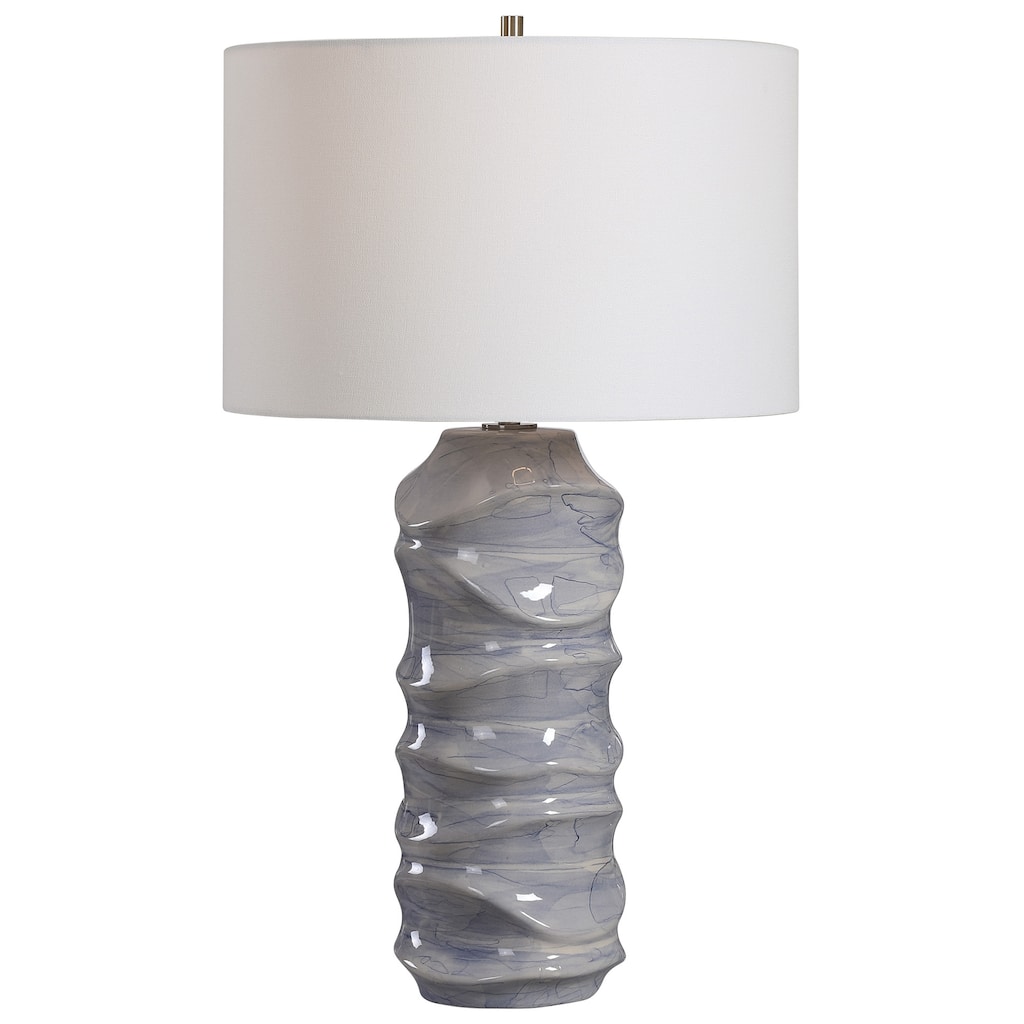 Sculpted Waves Table Lamp with White Drum Shade - 27.5" - Blue and White