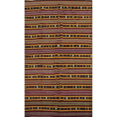 Hand Woven Oriental 100% Wool Carpet Southwestern Tribal Multi-Colored Kilim Area Rug - 9' 4'' X 5' 5''