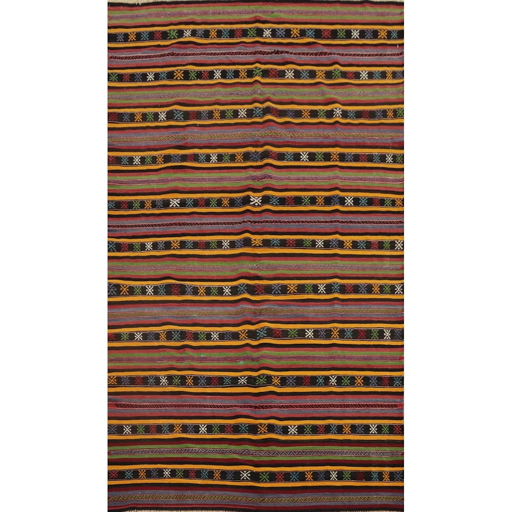 Hand Woven Oriental 100% Wool Carpet Southwestern Tribal Multi-Colored Kilim Area Rug - 9' 4'' X 5' 5''