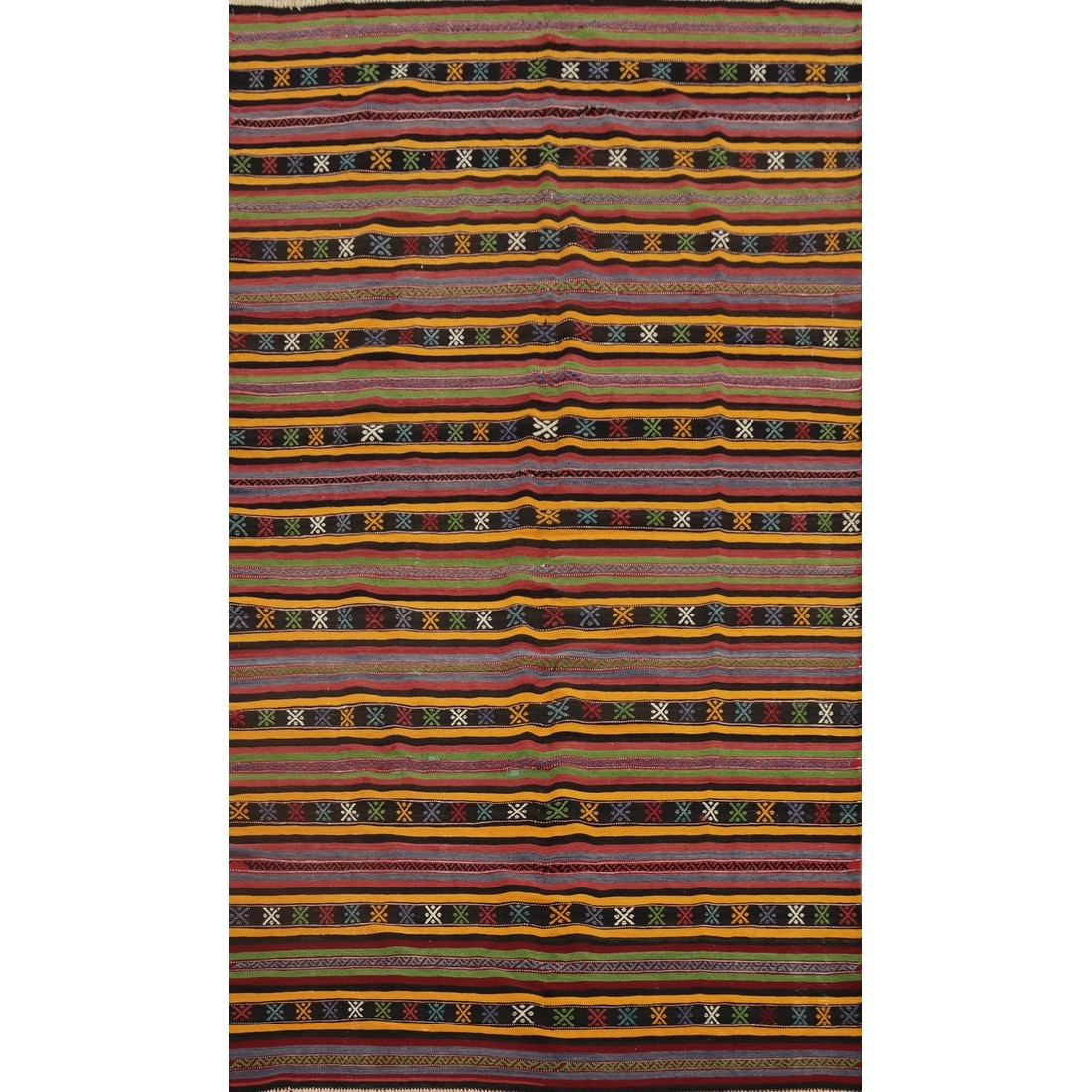 Hand Woven Oriental 100% Wool Carpet Southwestern Tribal Multi-Colored Kilim Area Rug - 9' 4'' X 5' 5''