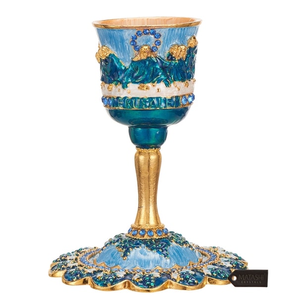 Matashi Hand-Painted Enamel, 5" Jesus Chalice Goblet Cup Set w/ Stem and Tray Embellished w/ High Quality Crystals for Christmas. Opens flyout.