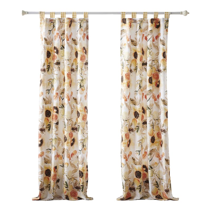 Kelsa Set of 2 Panel Curtains with Watercolor Sunflowers, Ruffled, Gold - 40 Inches - Multicolor