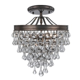 Calypso 3 Light Crystal Teardrop Bronze Semi-Flush - 13'' W x 14'' H