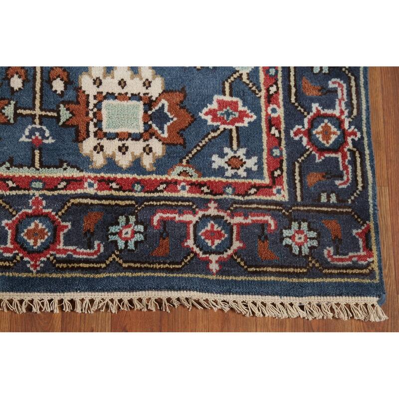 Blue Geometric Oushak Indian Area Rug Handmade Wool Carpet - 3'11"x 5'10"