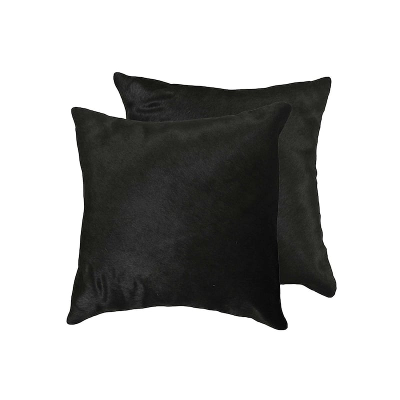 HomeRoots Set of Two 18" Black Cowhide Throw Pillows
