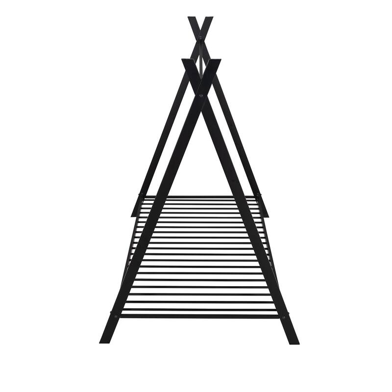 House bed Tent bed Frame Twin Size Metal Floor Play House bed with Slat for Girls Boys , No Box Spring Needed Black