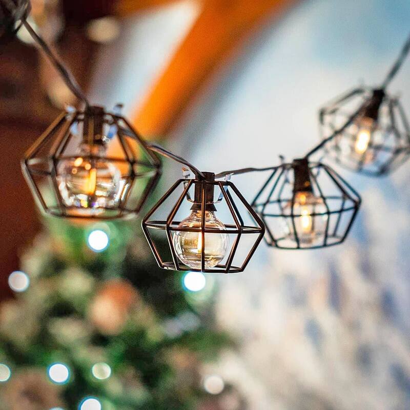 Novelty Lights G40 LED Outdoor Lantern Cafe String Lights with Metal Lampshades - Café