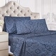 preview thumbnail 22 of 26, Superior Italian Paisley Cotton Blend 600 Thread Count Bed Sheet Set Olympic Queen - Navy Blue
