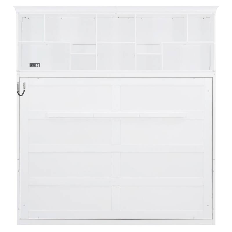 Roomfitters Queen Size Murphy Bed with Shelves and USB Port, Space-Saving Wall Bed Cabinet