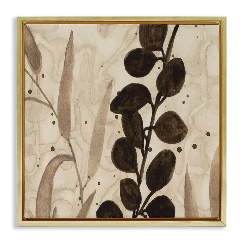 Stupell Asymmetrical Natural Leaves Framed Floater Canvas Wall Art Design By Krinlox - 18 x 18 - Gold