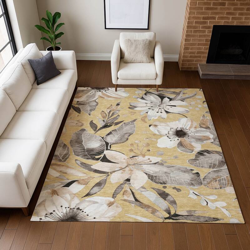 Machine Washable Indoor/ Outdoor Floral Chantille Rug