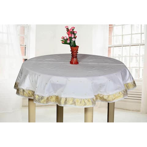 White Gold - Handmade Sari Tablecloth (India) - Round