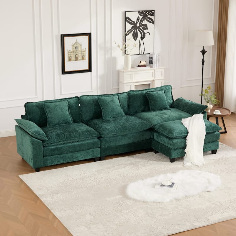 Roomfitters 3-Seater Cloud Sofa, Modern Chenille Upholstered Sectional Couch with Wide Armrests and Deep Cushions