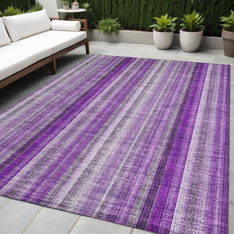 Lamo Stripe Weather Resistant Classic Meets Modern Outdoor Rug - 5' X 8' - Purple