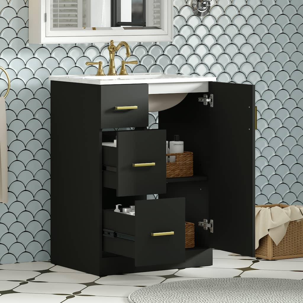 Bathroom Vanity with Sink, Small Bathroom Sink Cabinet, Bathroom Cabinet with 2 Drawers, Soft Closing Door & Adjustable Shelf