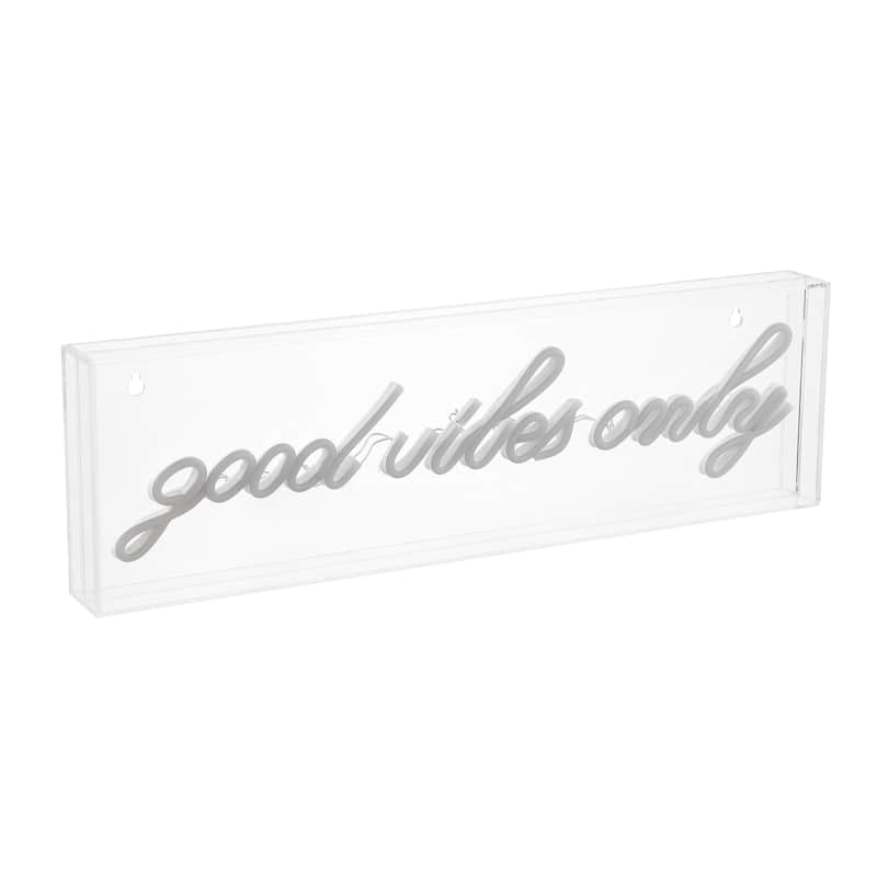 Good Vibes Only 20" X 6" Contemporary Glam Acrylic Box USB Operated LED Neon Light, Yellow by JONATHAN Y - 20" X 6"