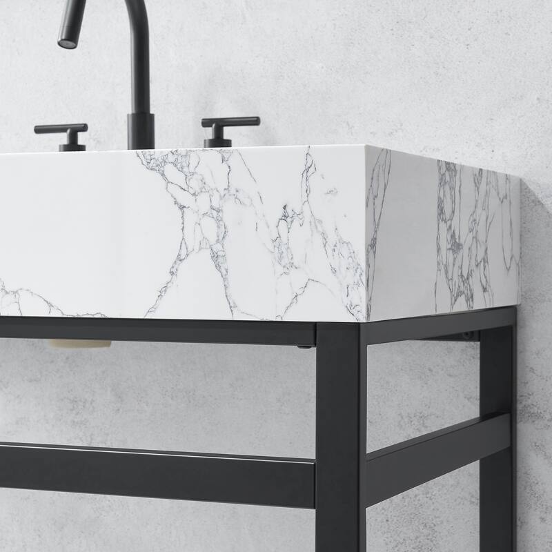Ecija Bath Vanity, Metal Support with Composite Stone Top and Mirror