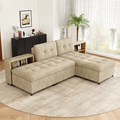 Sectional Sofa for Living Room Modular Sleeper Sofa with 2 Storage Racks Free-combined Sofa, Upholstered Corner Chaise