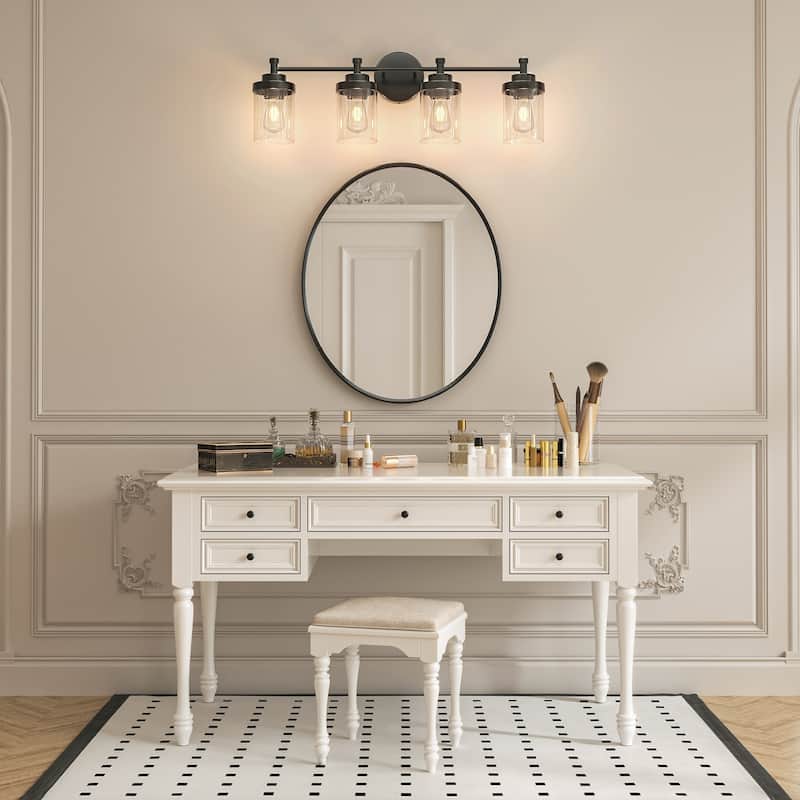 Modern Dimmable Vanity Light with Clear Ribbed Glass Shades E26 Sockets