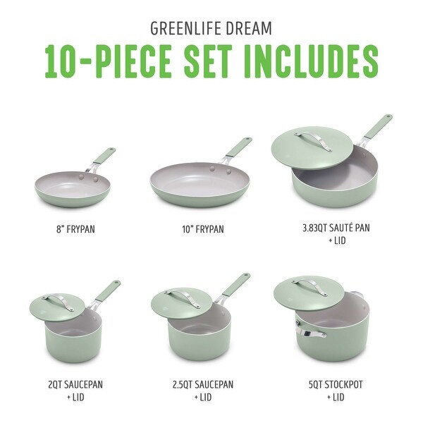 GreenLife Dream 10 Piece Healthy Ceramic Nonstick Cookware Set