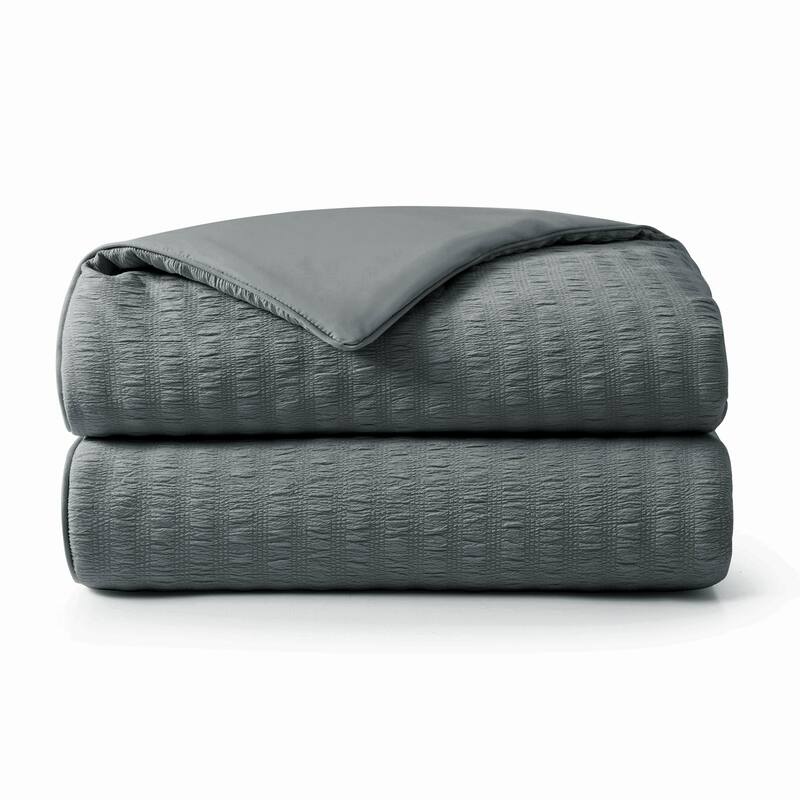 Lightweight Cooling Reversible Bed Blanket, Breathable Seersucker Comforter for Hot Sleepers